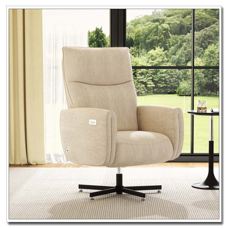 Power Swivel Recliner Chair, Beige White