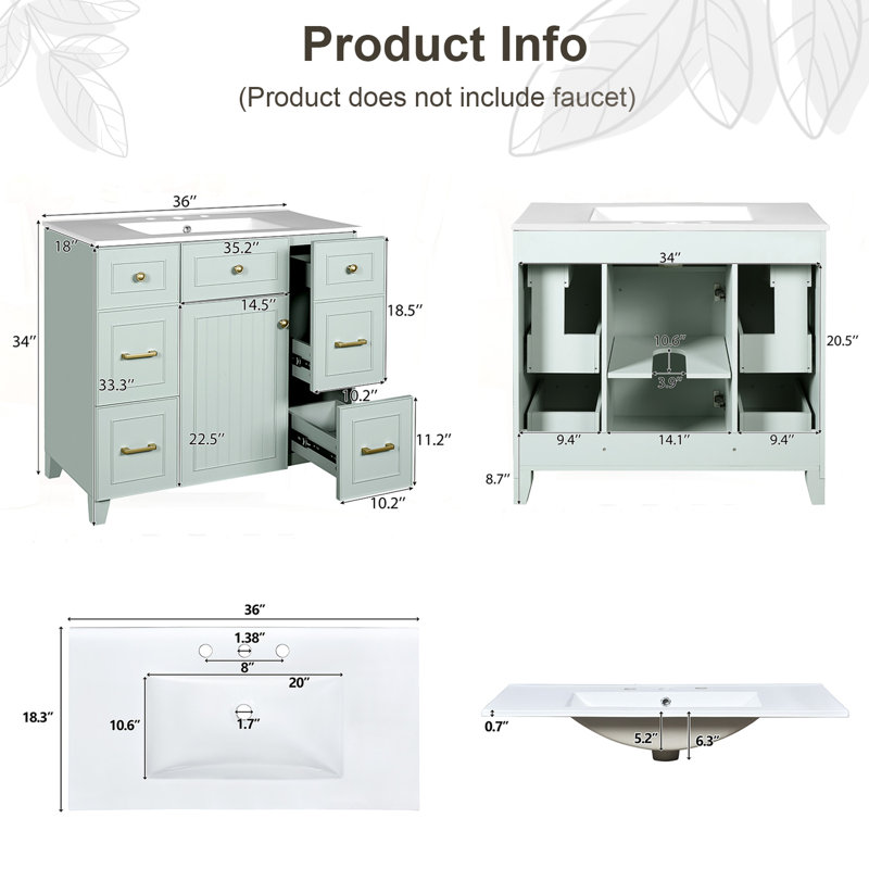 Meuble-lavabo 36 po avec lavabo en céramique