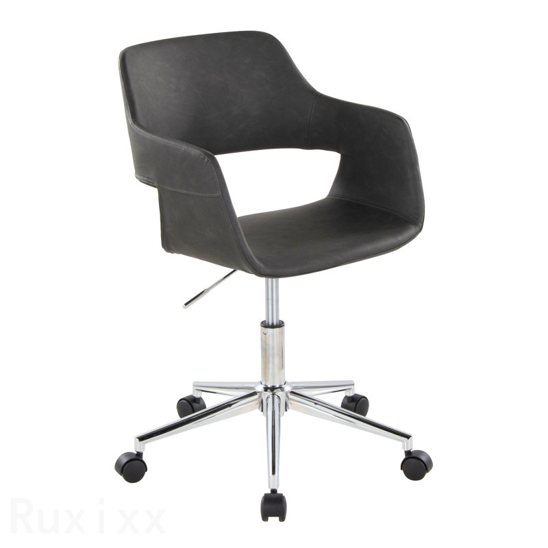 Chrome Metal & Gray Faux Leather Contemporary Task Office Chair, Gray, Chrome