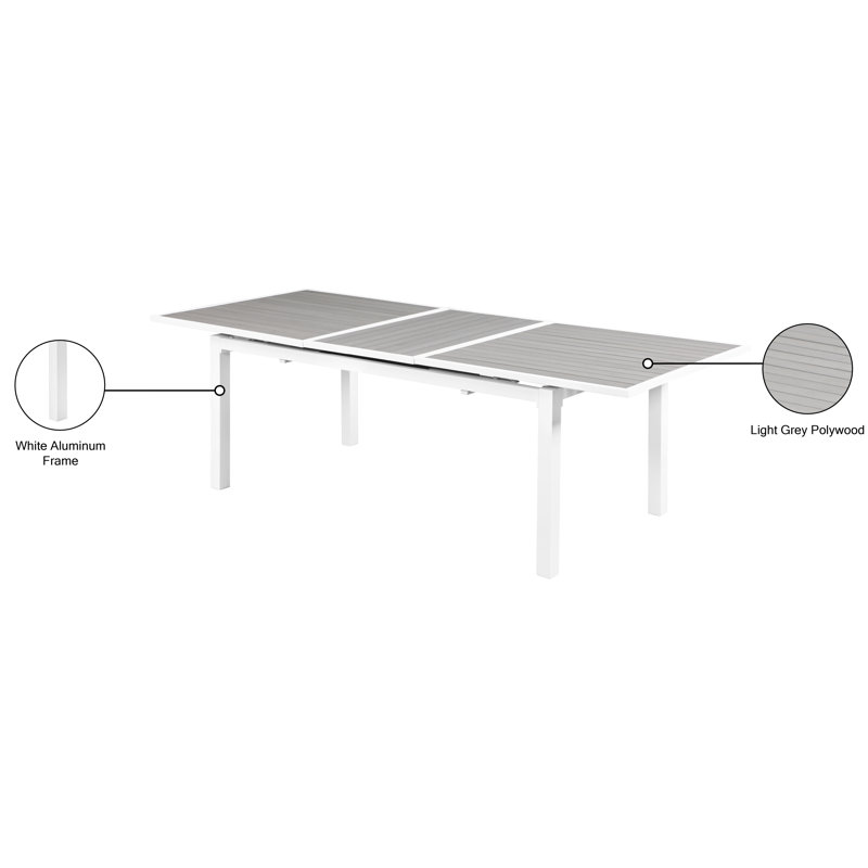 Noonan Extendable Rectangular Outdoor Dining Table, Light Gray/White