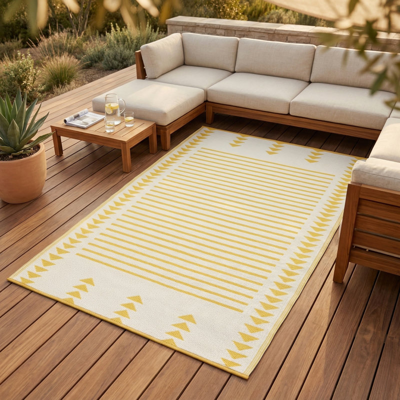  Ivin  Outdoor Rug Recycled Plastic Waterproof Patio - Yellow, Rectangle 3' x 5'