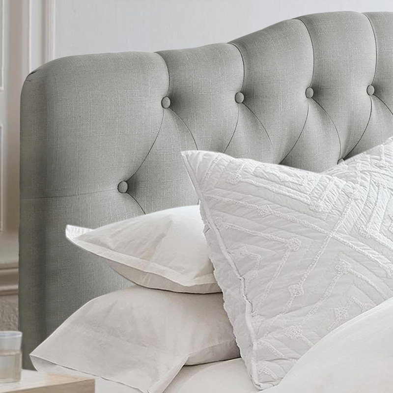Linen Upholstered Headboard-Modern-Adjustable Height-Button Tufting, Queen, Grey