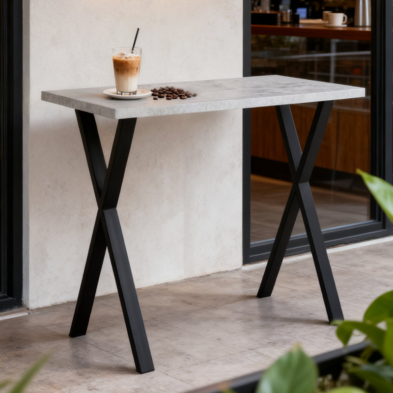 Mattias 120CM Rectangular Bar Table Black Metal Legs Dining Table, Grey