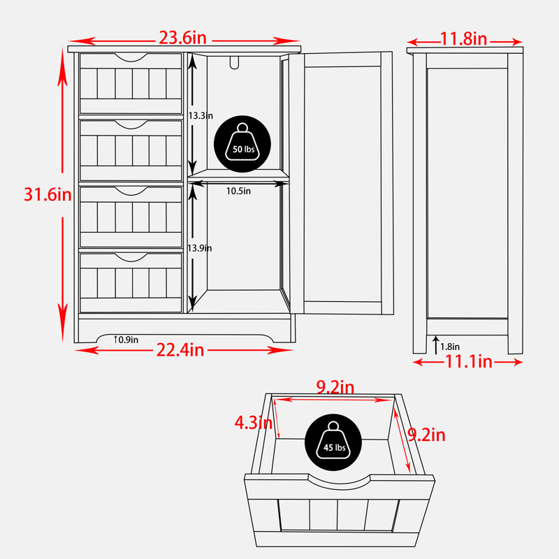 Nirvi Freestanding Bathroom Cabinet, White