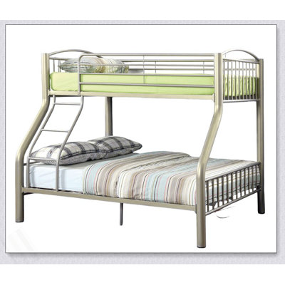 Twin Over Full Metal Bunk Bed Contemporary Style Bold Diameter Tube Rails Metallic