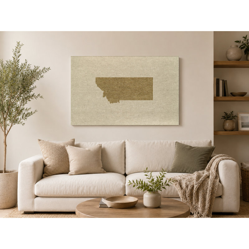 Montana State Silhouette - Art mural sur toile paysage, 36" W x 24" H