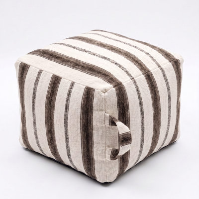 Portable Ottoman Pouf with Handle - Cozy Striped Footrest with Easy-to-Clean Removable Cover