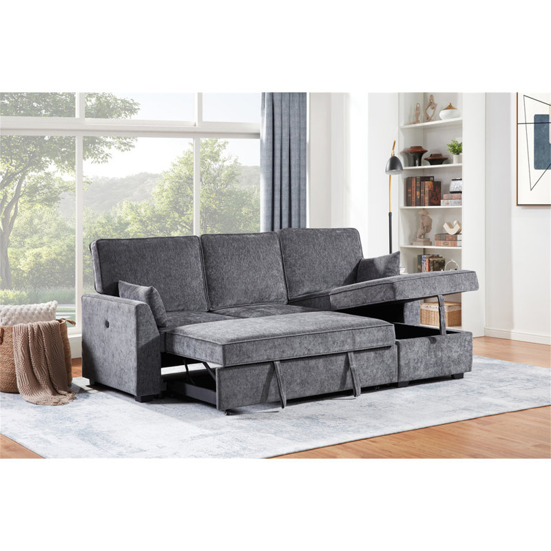 Canapé-lit modulaire en tissu gris foncé de 89 po avec méridienne réversible Emilia