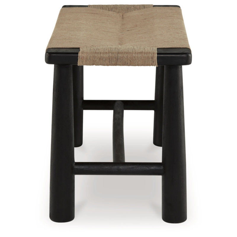 Acerman Beige and Black Jute Upholstered Accent Bench