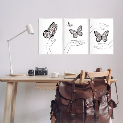 Hands with Butterflies 3 Piece Wall Plaque Art Set by Martina Pavlova
