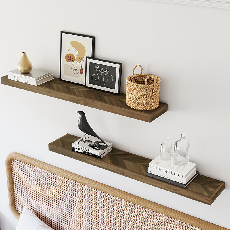 Jorgensen 2-Piece Acacia Chevron Floating Shelves, 1.5" H x 48" W x 8" D, Dark Walnut