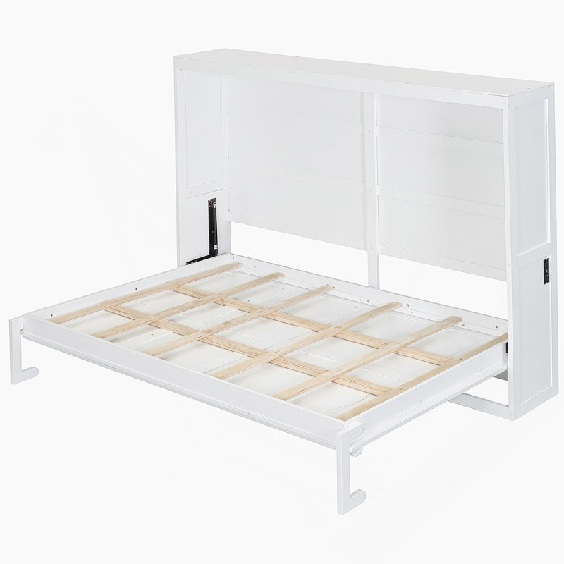 Lit escamotable double pleine grandeur, blanc, Double, Blanc