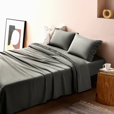 CoolMax 1800 Thread Count Microfiber Cooling Bed Sheet Set - Full Size Dark Grey - Soft Breathable Sheets with Pillowcases - 4 Piece Bedding Set