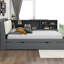 Gris, lit double, base de lit en bois, lit gigogne, plateau de rangement rotatif, étagère rembourrée