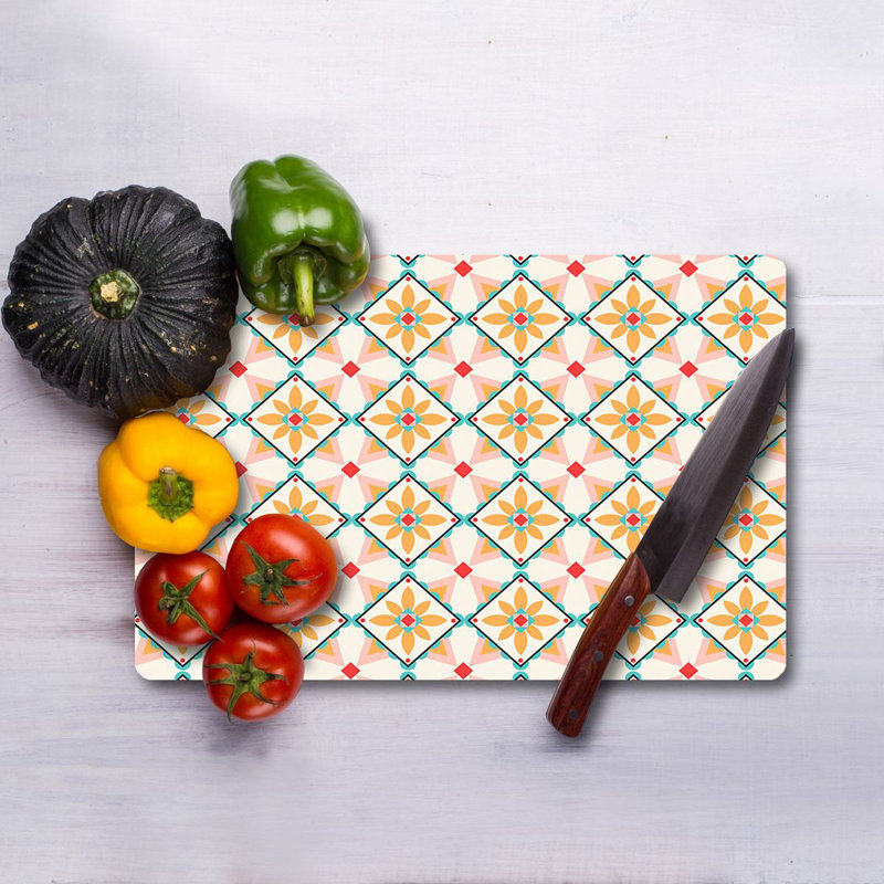 Flourish Tempered Glass Cutting Board, 7.9 x 11.8 inches | 100% Antibacterial, Easy-Clean Surface, Non-Slip Silicone Feet | Perfect for Food Prep & Serving, Durable & Stylish Kitchen Essential, Not Dishwasher Safe