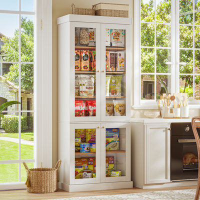 71"H x 58"W Modern Standard Bookcase, Dislplay Storage Freestanding Cabinet with Glass Door for Home, Office, Clinic, Pantry, White