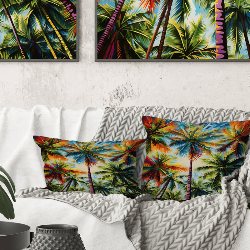 Colorful Palm Trees Collage V - Palms & Palm Trees Printed Throw Pillow