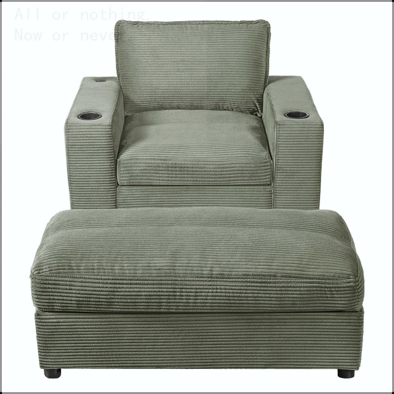 Méridienne surdimensionnée de 42,8 po avec repose-pieds avec rangement, canapé-lit en velours côtelé avec porte-gobelets et port de charge USB, canapé-lit rembourré