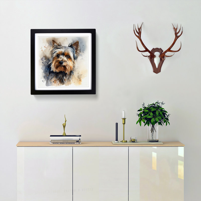 Yorkshire Terrier Watercolour - Framed Print, Black Framed