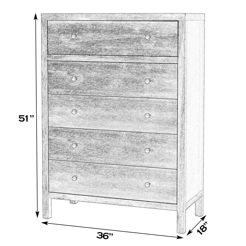 Commode 5 tiroirs Celine, Blanc texturé