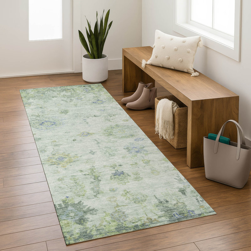 Premium Machine Washable Mayfield  Global Rug, 2'3" x 7'6" Runner, Aloe