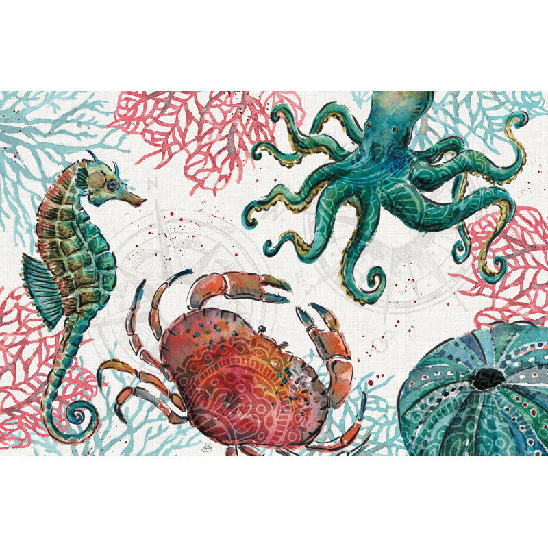 Ocean Finds I by Daphne Brissonnet - Painting Print, 30cm H x 46cm W, Black Floater Framed