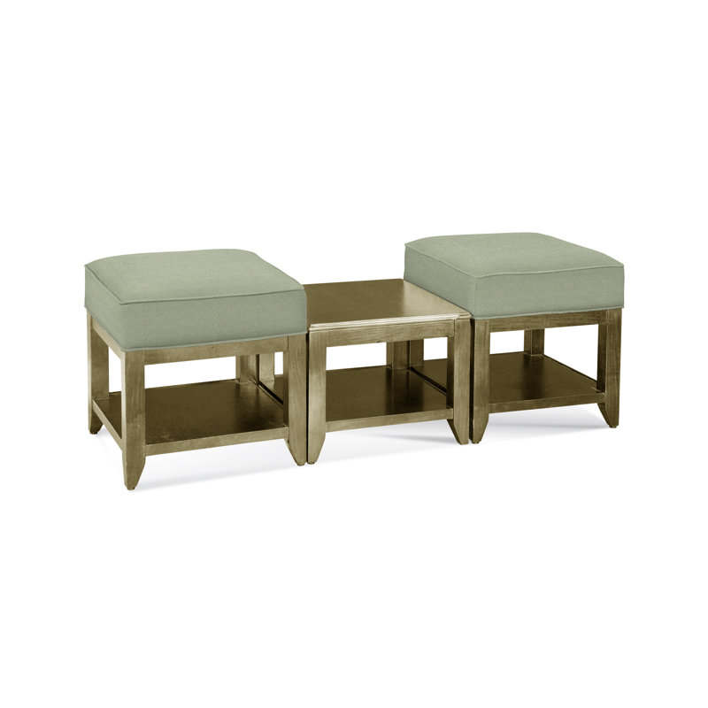 Elements Upholstered Cube Ottoman, Green Performance Fabric; 0851-54, Brass