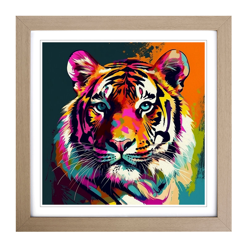 Tiger Pop Art - Framed Print, Oak