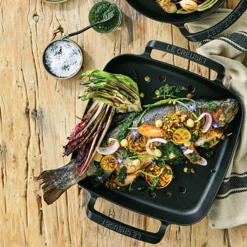 Le Creuset Alpine Outdoor Enameled Cast Iron Grill Basket, 12", Matte Black