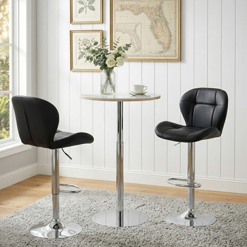 Ensemble de table de bar et tabourets réglables avec plateau en pierre frittée pour espaces compacts, Noir