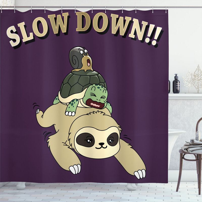 Ensemble de rideau de douche et crochets sloth, H 69 po x l 105 po