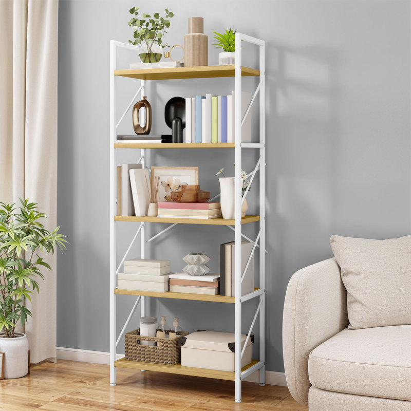 Industrial Bookcase, Corner Shelf Unit, Shelving Unit,  For Living Room, Study, Home Office, Oak Wood/White