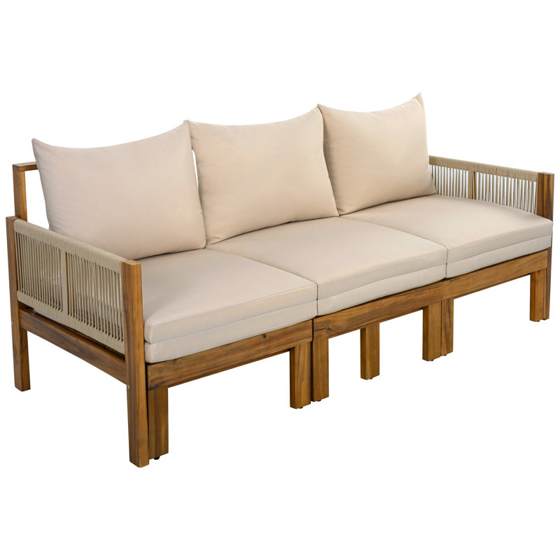 73.2" Outdoor Patio Sofa, Convertible Daybed with Cushions, Brown