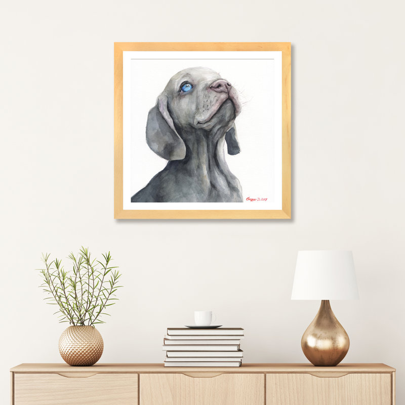 Chiot Weimaraner par George Dyachenko - reproduction d'art, H 24 po x l 24 po x p 1 po, Papier encadré de bois naturel, Blanc