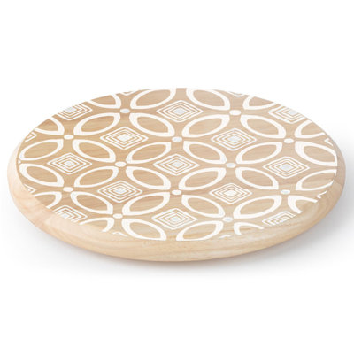 CounterArt White Geo Pattern Wood Lazy Susan Turntable
