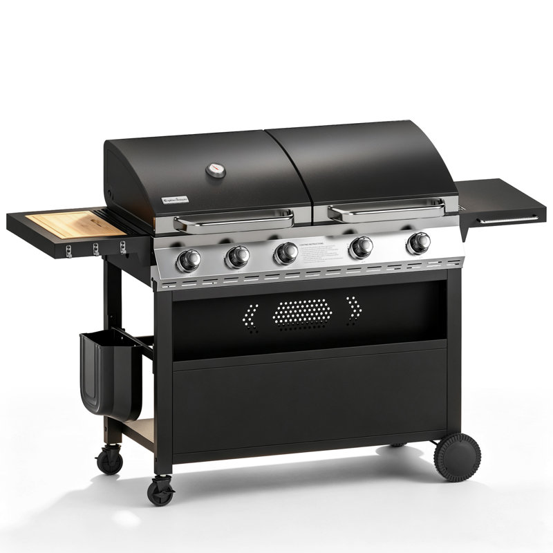 Ensemble de gril et plaque chauffante au gaz propane à 5 brûleurs, 54 000 BTU, 696 pieds carrés Po Surface de cuisson