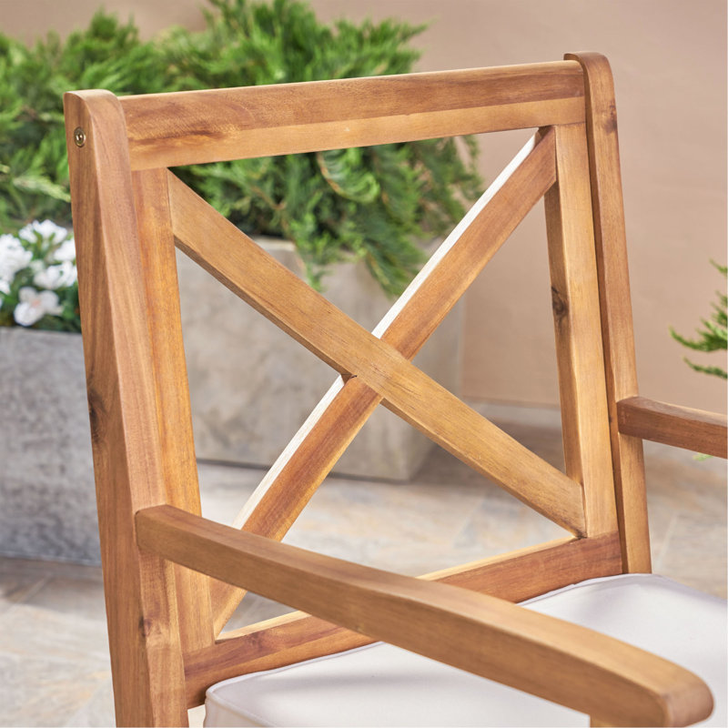 PERLA DINING CHAIR,2PCS With 2 Cushions,For Backyard, Poolside, Garden, Cream, Teak