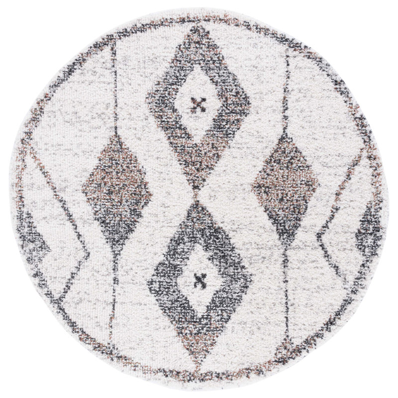 Tapis à poil long Jericho 102 ivoire / noir, Rond 6 pi 7 po