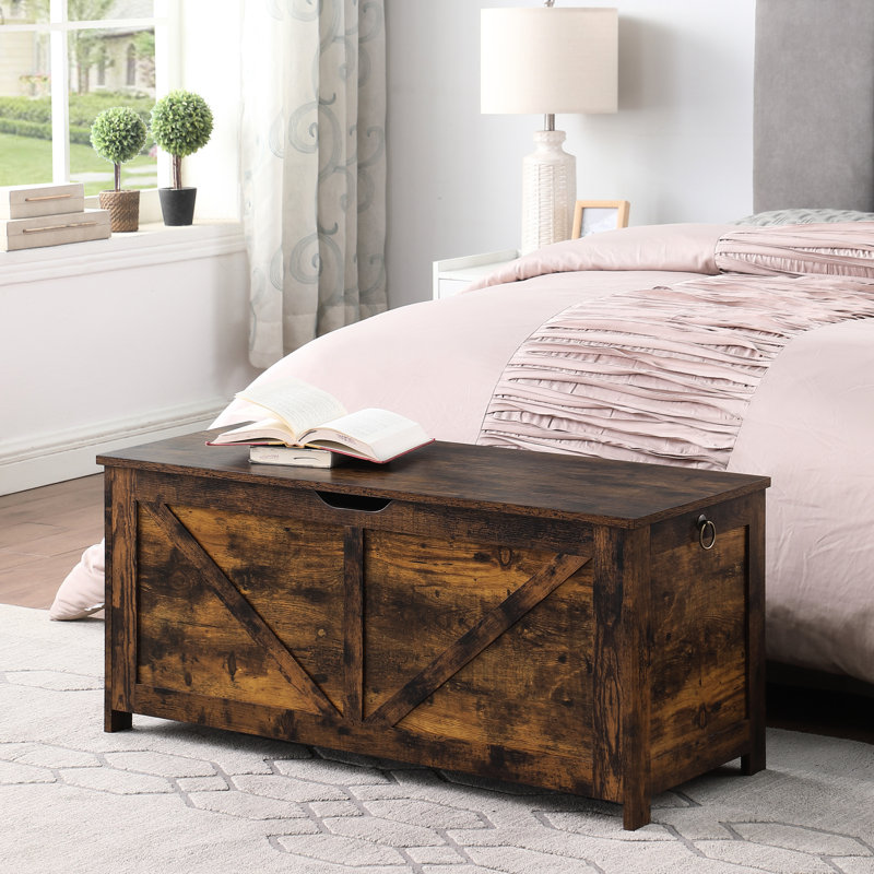Banc de rangement rétro avec finition brun rustique et 2 charnières, idéal pour la chambre à coucher dans le vestibule: L 39,7 po x P 15,7 po, capacité de poids de 300 livres, facile à assembler