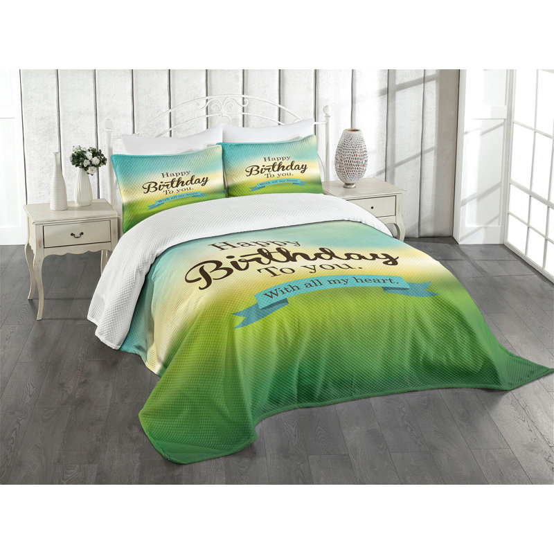 White Quilted Queen Bedspread Set with Birthday Design