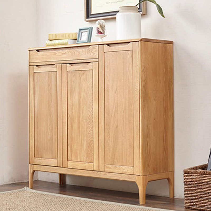 Solid wood grain minimalist shoe cabinet 19 Pair Solid Wood Shoe Storage Cabinet