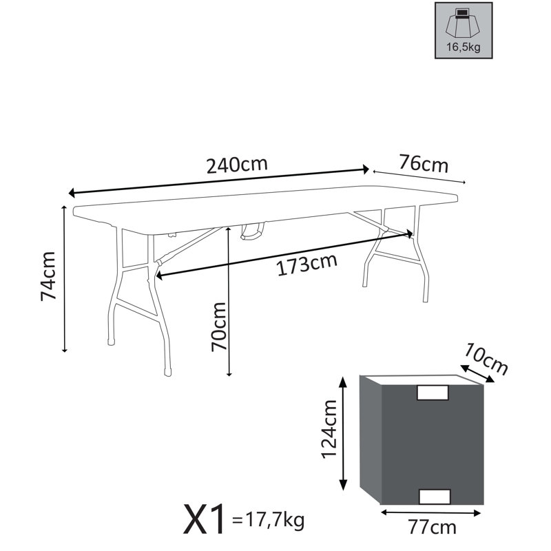 Arianah 240cm Rectangular Fold-in-Half Portable Folding Table