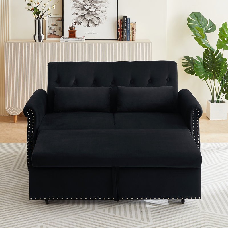 Jaziyah Velvet Sleeper Sofa, Black Velvet