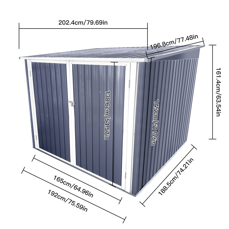 Outdoor 4-bike Storage Unit, Galvanized Steel, To Weather, Grey Shed, Made Of Rust Rot Fire Water , Stable & Secure,
