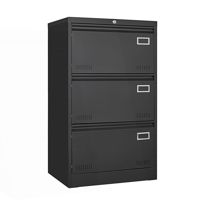 Filing Cabinet, Lateral File Cabinet With 3 Drawer, Living Room Storage Cabinet, Black