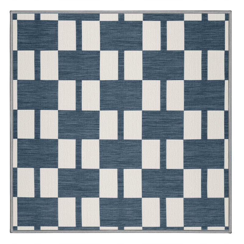 Machine Washable Checkered Gray Area Rug, Square 8'