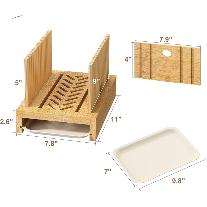 Bread Slicer Bamboo Wood With Crumb Tray Adjustable Bread Slicing Guide Foldable Compact Cutting Board Easily Cut Homemade Cake Bread