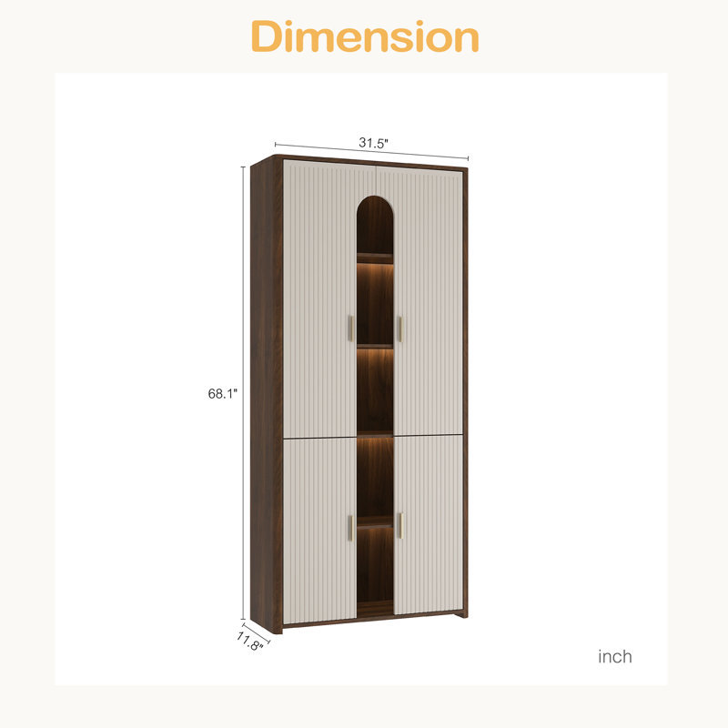 Vitrine avec portes, bibliothèque de 69 po de hauteur avec lumières à DEL, vitrine à 5 niveaux pour objets de collection