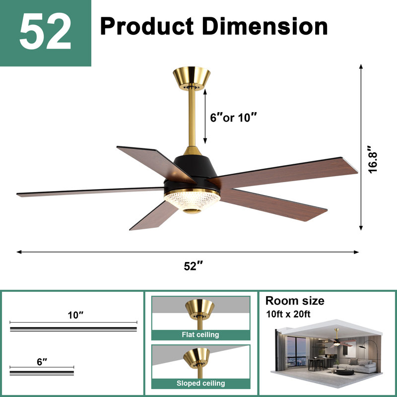 52" Chandelier Fan Modern Ceiling Fan with Lights, 6 Speeds DC Motor Reversible Fandelier Ceiling Fan for Bedroom