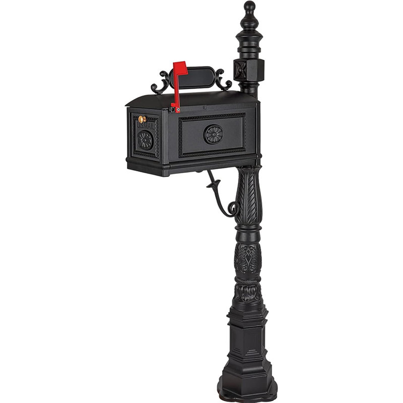 Cast Aluminum Post Mounted Mailbox, Black
